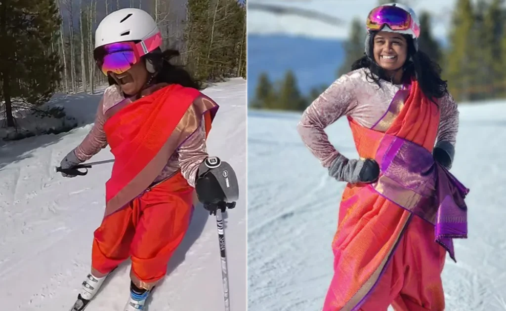 woman skating in a saree