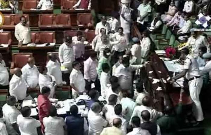 10 BJP MLAs suspended from Karnataka Assembly for Indecent Behaviour