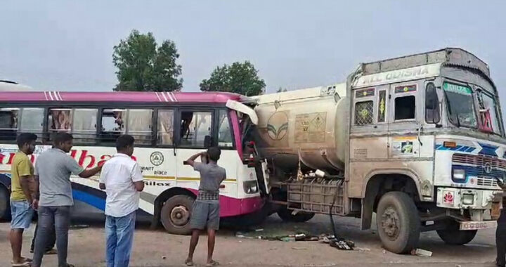 Bus hits oil tank