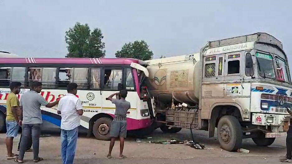 Bus hits oil tank